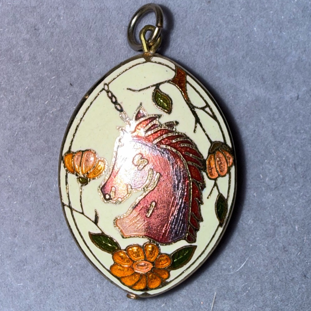 Vintage 1980s cloisonné unicorn pendant